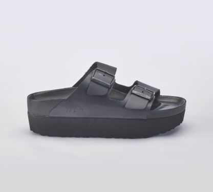 BIRKENSTOCK UNISEX CIABATTA ANATOMICA ARIZONA PLATFORM NERO FIBBIE 37-2, 39-2, 40, 41-2 immagine n. 1/5