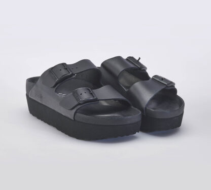 BIRKENSTOCK UNISEX CIABATTA ANATOMICA ARIZONA PLATFORM NERO FIBBIE 37-2, 39-2, 40, 41-2 immagine n. 3/5