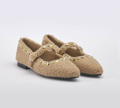 ASH DONNA Donna BALLERINA TEDDY CAMEL BORCHIE 36, 37-2, 38-2, 39-2, 40, 41-2 immagine n. 3/5