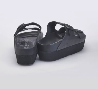 BIRKENSTOCK UNISEX CIABATTA ANATOMICA ARIZONA PLATFORM NERO FIBBIE 37-2, 39-2, 40, 41-2 immagine n. 4/5