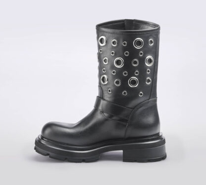 ELENA iachi DONNA BIKERS BIKER PELLE NERO BORCHIE 37-2, 37, 38-2, 40, 41-2 immagine n. 2/5