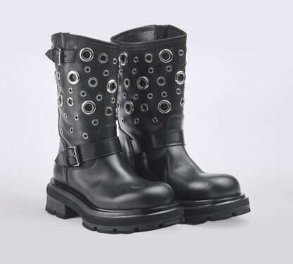 ELENA iachi DONNA BIKERS BIKER PELLE NERO BORCHIE 37-2, 37, 38-2, 40, 41-2 immagine n. 3/5