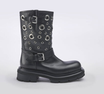 ELENA iachi DONNA BIKERS BIKER PELLE NERO BORCHIE 37-2, 37, 38-2, 40, 41-2 immagine n. 1/5