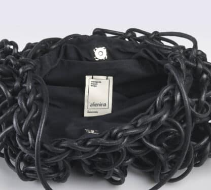 ALIENINA DONNA Donna BORSA IN COTONE CERATO NERO un immagine n. 4/4