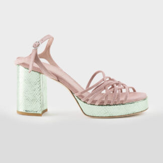 JORGEENAH DONNA Donna SANDALO CAMOSCIO ROSA LAMINATO VERDE 36, 37-2, 38-2, 38, 39-2, 40 immagine n. 1/5