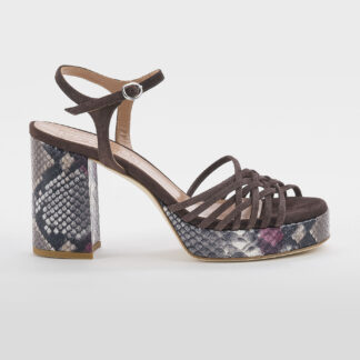 JORGEENAH DONNA CALZATURE SANDALO CAMOSCIO MARRONE STAMPA PITONE 36, 37-2, 38-2, 39, 40-2 immagine n. 1/5