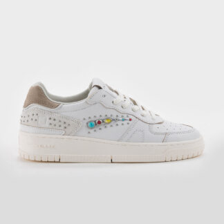D.A.T.E DONNA CALZATURE SNEAKERS IN PELLLE BIANCO BORCHIE PERLINE 36, 37-2, 38-2, 39, 40-2, 41-2 immagine n. 1/5