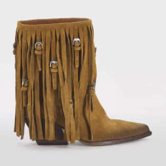 ELENA IACHI DONNA CALZATURE TEXANO FRANGE CAMOSCIO CUOIO 37-2, 37, 38-2, 38, 39, 40-2 immagine n. 1/5
