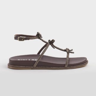BIBI LOU DONNA CALZATURE SANDALO PELLE MARRONE FIOCCHETTI SWAROVSKY 36, 38-2, 39, 41-2 immagine n. 1/4