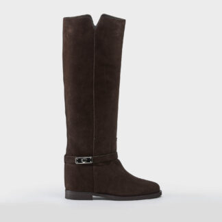 VIA ROMA 15 DONNA CALZATURE STIVALE CAMOSCIO MORO LUCCHETTO 36, 37-2, 37, 38-2, 39, 40-2 immagine n. 1/5