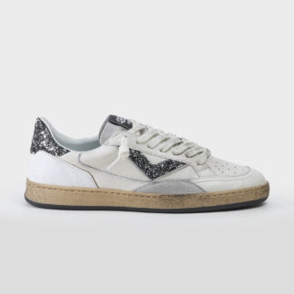 4B12 DONNA CALZATURE SNEAKERS PELLE BIANCO GLITTER FUMO 36, 37-2, 38-2, 39, 40-2, 41-2 immagine n. 1/5
